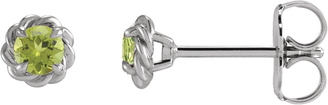 Platinum Natural Peridot Round 4-Prong Claw Rope Stud Earrings