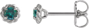 Platinum Lab-Grown Alexandrite Round 4-Prong Claw Rope Stud Earrings