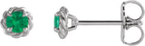 Platinum Natural Emerald Round 4-Prong Claw Rope Stud Earrings