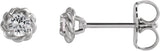 14K Gold Natural White Sapphire Round 4-Prong Claw Rope Stud Earrings - White Gold
