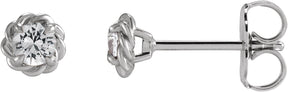 Platinum Natural White Sapphire Round 4-Prong Claw Rope Stud Earrings
