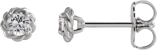 Platinum Natural White Sapphire Round 4-Prong Claw Rope Stud Earrings
