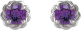 Platinum Natural Amethyst Round 4-Prong Claw Rope Stud Earrings - view 2
