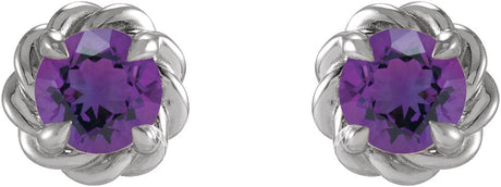 Platinum Natural Amethyst Round 4-Prong Claw Rope Stud Earrings - view 2