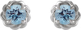 Platinum Natural Aquamarine Round 4-Prong Claw Rope Stud Earrings - view 2