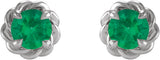 14K Gold Lab-Grown Emerald Round 4-Prong Claw Rope Stud Earrings - White Gold - view 2