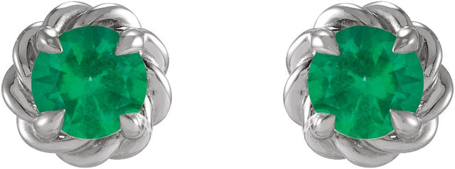 14K Gold Lab-Grown Emerald Round 4-Prong Claw Rope Stud Earrings - White Gold - view 2