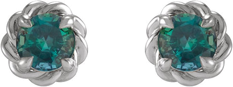 Platinum Lab-Grown Alexandrite Round 4-Prong Claw Rope Stud Earrings - view 2
