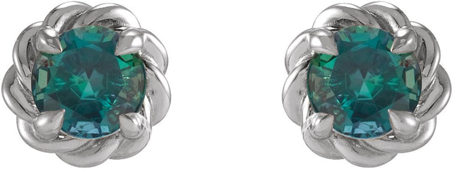 Platinum Lab-Grown Alexandrite Round 4-Prong Claw Rope Stud Earrings - view 2