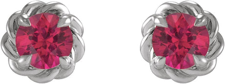 Platinum Natural Ruby Round 4-Prong Claw Rope Stud Earrings - view 2