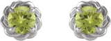 Platinum Natural Peridot Round 4-Prong Claw Rope Stud Earrings - view 2