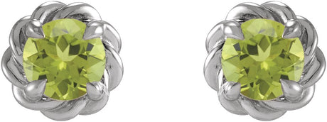 Platinum Natural Peridot Round 4-Prong Claw Rope Stud Earrings - view 2