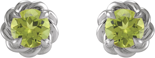 Platinum Natural Peridot Round 4-Prong Claw Rope Stud Earrings - view 2