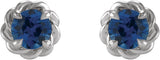 Platinum Lab-Grown Blue Sapphire Round 4-Prong Claw Rope Stud Earrings - view 2