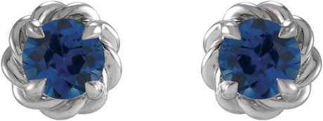 Platinum Lab-Grown Blue Sapphire Round 4-Prong Claw Rope Stud Earrings - view 2