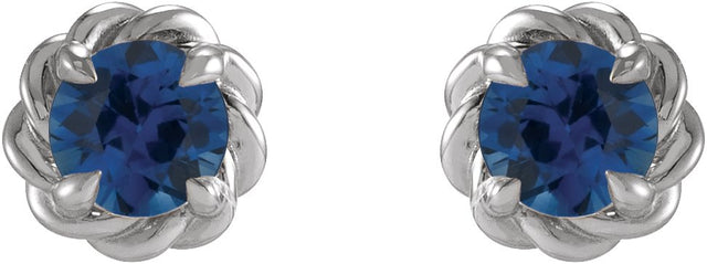 Platinum Lab-Grown Blue Sapphire Round 4-Prong Claw Rope Stud Earrings - view 2
