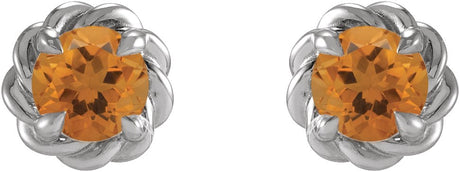 Platinum Natural Citrine Round 4-Prong Claw Rope Stud Earrings - view 2