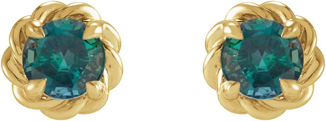 14K Gold Lab-Grown Alexandrite Round 4-Prong Claw Rope Stud Earrings - Yellow Gold - view 2