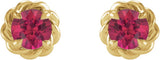 14K Gold Natural Ruby Round 4-Prong Claw Rope Stud Earrings - Yellow Gold - view 2
