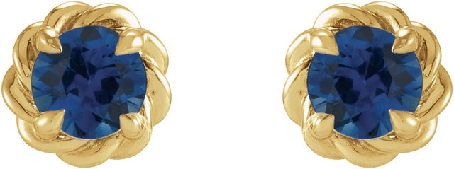 14K Gold Natural Blue Sapphire Round 4-Prong Claw Rope Stud Earrings - Yellow Gold - view 2