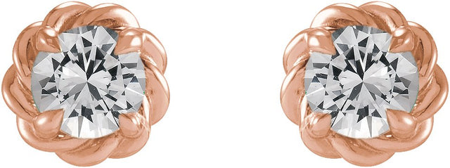 14K Gold Natural White Sapphire Round 4-Prong Claw Rope Stud Earrings - Rose Gold - view 2