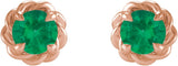 14K Gold Lab-Grown Emerald Round 4-Prong Claw Rope Stud Earrings - Rose Gold - view 2