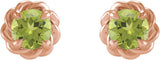 14K Gold Natural Peridot Round 4-Prong Claw Rope Stud Earrings - Rose Gold - view 2