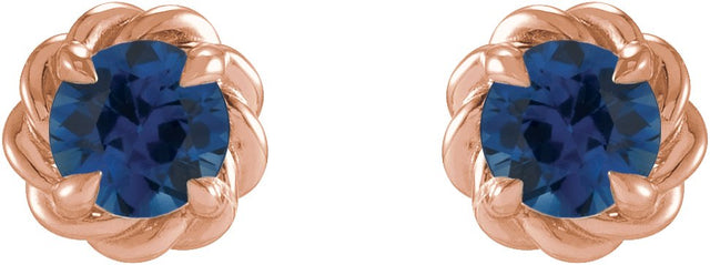 14K Gold Lab-Grown Blue Sapphire Round 4-Prong Claw Rope Stud Earrings - Rose Gold - view 2