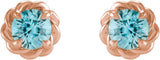 14K Gold Natural Blue Zircon Round 4-Prong Claw Rope Stud Earrings - Rose Gold - view 2