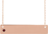 14K Gold Round Natural Mozambique Garnet Engravable Family Bar Necklace - Rose Gold