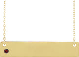 14K Gold Round Natural Mozambique Garnet Engravable Family Bar Necklace - Yellow Gold