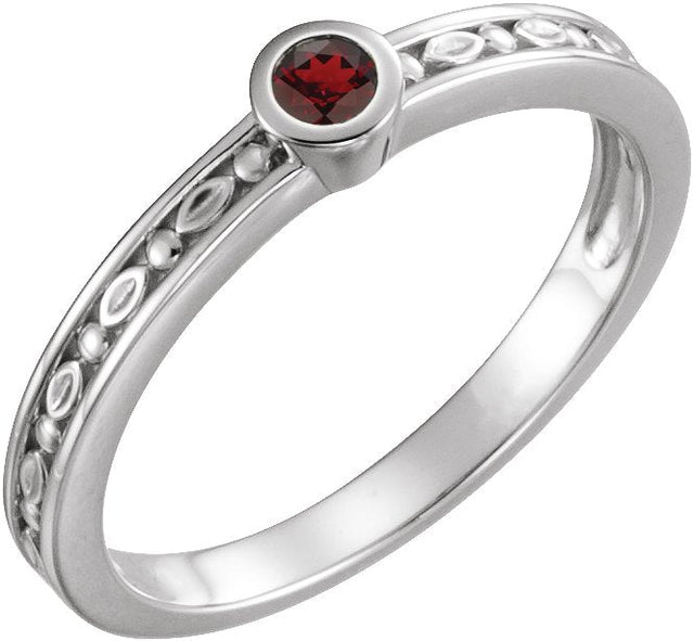 14K Gold Round Natural Mozambique Garnet Family Stackable Ring - White Gold