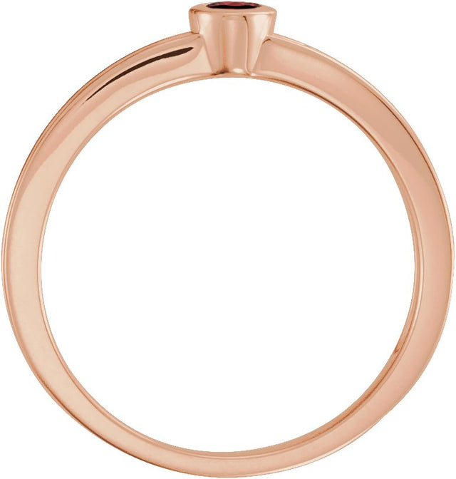 14K Gold Round Natural Mozambique Garnet Family Stackable Ring - Rose Gold - view 2