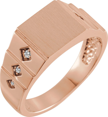 14K Gold Round Natural Diamond Geometric Signet Ring II - Rose Gold