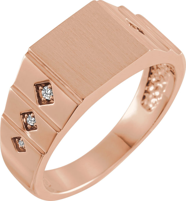 14K Gold Round Natural Diamond Geometric Signet Ring II - Rose Gold
