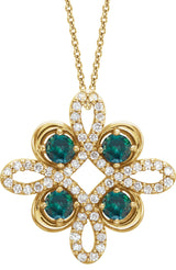 14K Gold Round Natural Alexandrite Clover Necklace or Pendant - Yellow Gold