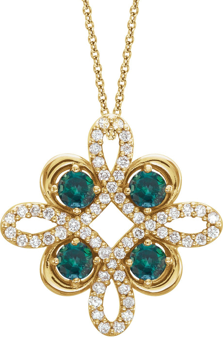 14K Gold Round Natural Alexandrite Clover Necklace or Pendant - Yellow Gold