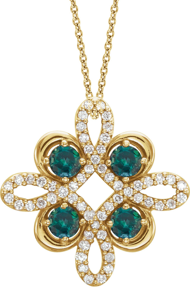 14K Gold Round Natural Alexandrite Clover Necklace or Pendant - Yellow Gold