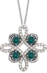 14K Gold Round Natural Alexandrite Clover Necklace or Pendant - White Gold