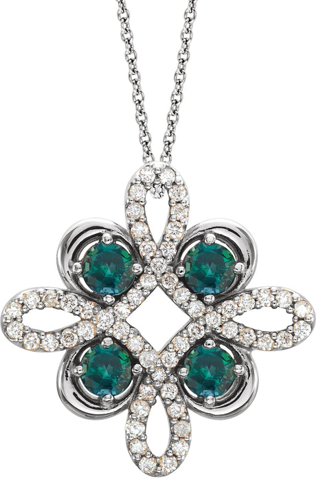 Platinum Round Natural Alexandrite Clover Necklace or Pendant