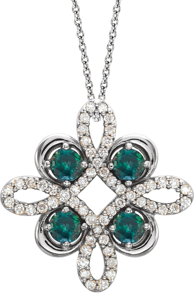 Platinum Round Natural Alexandrite Clover Necklace or Pendant