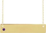 14K Gold Round Natural Amethyst Engravable Family Bar Necklace - Yellow Gold