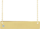 14K Gold Round Natural Diamond Engravable Family Bar Necklace - Yellow Gold