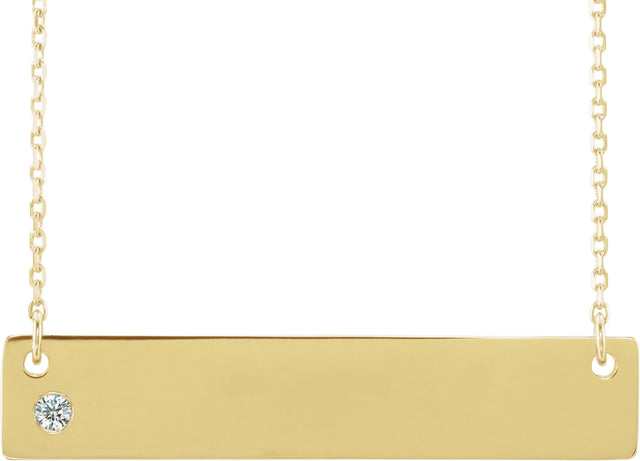 14K Gold Round Natural Diamond Engravable Family Bar Necklace - Yellow Gold