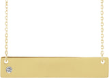 14K Gold Round Natural White Sapphire Engravable Family Bar Necklace - Yellow Gold