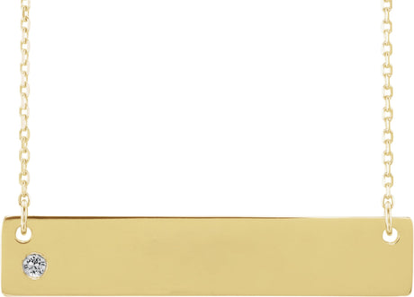 14K Gold Round Natural White Sapphire Engravable Family Bar Necklace - Yellow Gold