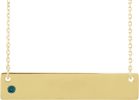 14K Gold Round Natural Alexandrite Engravable Family Bar Necklace - Yellow Gold