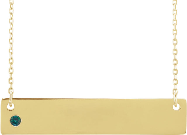 14K Gold Round Lab-Grown Alexandrite Engravable Family Bar Necklace - Yellow Gold