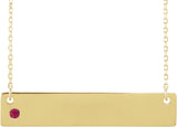 14K Gold Round Lab-Grown Ruby Engravable Family Bar Necklace - Yellow Gold