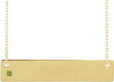 14K Gold Round Natural Peridot Engravable Family Bar Necklace - Yellow Gold